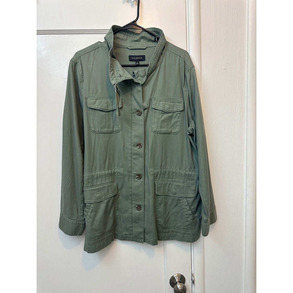 Talbots Womens XL Olive Green Cotton Blend Utility Field Jacket military safari